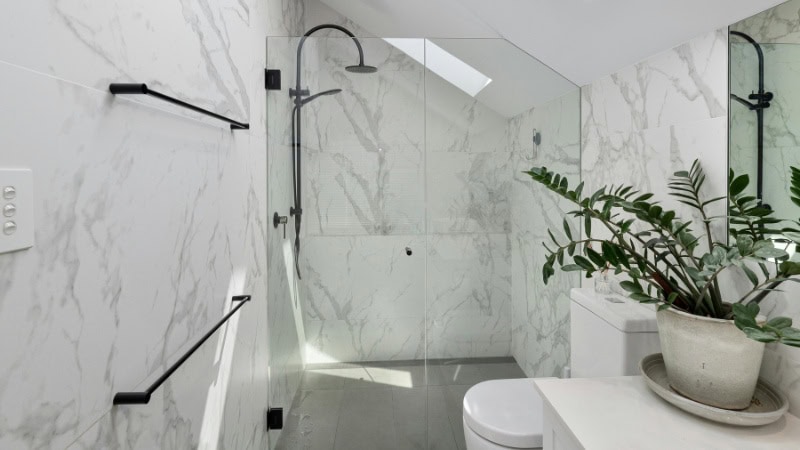 neat and clean marble shower
